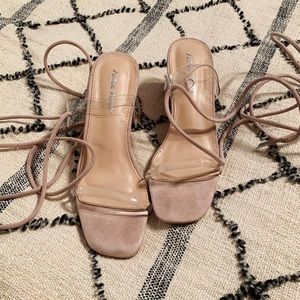 nude/clear asos low wrap up heel